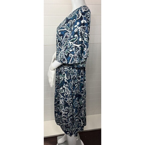 National Paisley Print Patio Lounge Midi A Line Dress MuMu Med Rayon Comfy Cozy - Picture 5 of 11